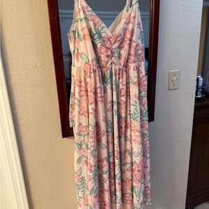 Torrid Floral Midi Dress with Pink and Green Accents